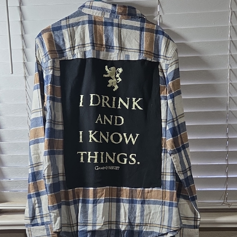 George Blue Brown White Plaid Button-Down Shirt with Back Graphic